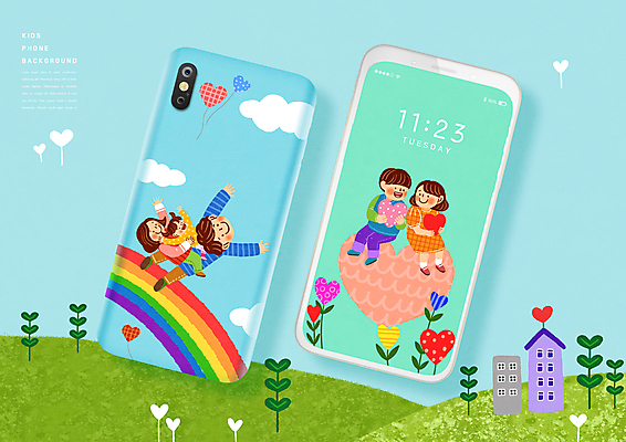 전신 PSD 편집이미지 커플 여자 남자 어린이 하늘색 백그라운드 무지개 가족 들기 앉기 소녀 여러명 성인 스마트폰 스크린 하트 비행 시간 하트꽃 스마트폰케이스 이미지편집 자연요소 모양 꽃 다수 관계 모션 사람 파란색 핸드폰 스마트기기 파일형식