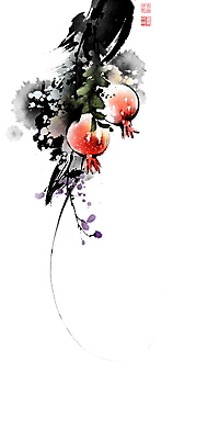 PSD 줄기 잎 일러스트 캘리그라피 붓터치 사람없음 여름 동양화 번짐 석류 낙관 국내일러스트 식물 계절 과일 미술 파일형식 효과