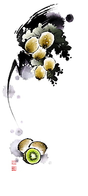 PSD 잎 일러스트 캘리그라피 붓터치 단면 키위 사람없음 여름 동양화 번짐 낙관 국내일러스트 식물 계절 과일 미술 파일형식 효과