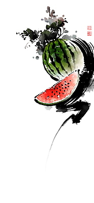 PSD 잎 일러스트 캘리그라피 붓터치 여름음식 수박 사람없음 여름 동양화 번짐 낙관 수박조각 제철과일 국내일러스트 식물 계절 음식 조각 과일 미술 제철 파일형식 효과 여름_계절