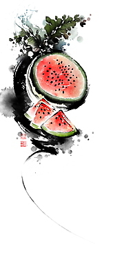 PSD 잎 일러스트 캘리그라피 붓터치 단면 여름음식 수박 사람없음 여름 동양화 번짐 낙관 수박조각 제철과일 국내일러스트 식물 계절 음식 조각 과일 미술 제철 파일형식 효과 여름_계절