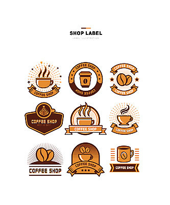 커피 일러스트 사람없음 세트 갈색 라벨 카페 머그컵 원두 커피잔 라떼 라떼아트 테이크아웃컵 국내일러스트 AI파일 음료 컬러 잔 프레임 컵 상점 그림 파일형식 벡터