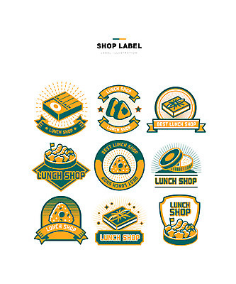 일러스트 사람없음 초록색 세트 노란색 라벨 식당 도시락 주먹밥 도시락통 삼각김밥 국내일러스트 AI파일 음식 컬러 밥 프레임 상점 용기_그릇 김밥 파일형식 벡터