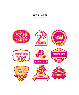 꽃 분홍색 일러스트 사람없음 세트 장미 노란색 라벨 꽃집 국내일러스트 AI파일 식물 컬러 프레임 상점 파일형식 벡터