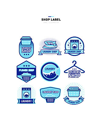 하늘색 일러스트 사람없음 세트 라벨 옷걸이 세탁기 다리미 빨래바구니 빨래방 세탁소 국내일러스트 AI파일 프레임 파란색 바구니 가전제품 빨래 파일형식 벡터