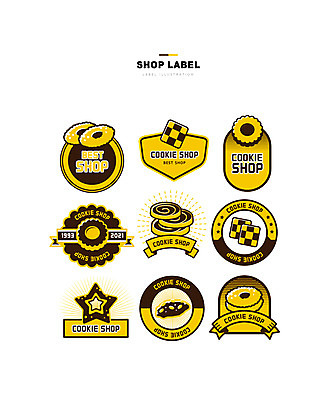 별 일러스트 사람없음 세트 노란색 라벨 쿠키 과자집 디저트카페 국내일러스트 AI파일 자연요소 컬러 디저트 프레임 카페 파일형식 벡터