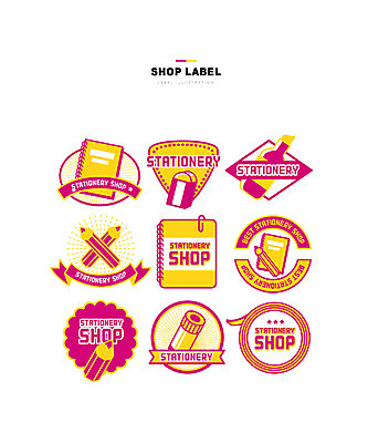 분홍색 일러스트 문구용품 학용품 사람없음 세트 연필 노란색 라벨 공책 지우개 테이프 형광펜 문방구 접착풀 국내일러스트 AI파일 컬러 프레임 필기구 펜 상점 풀_접착제 오브젝트 파일형식 벡터