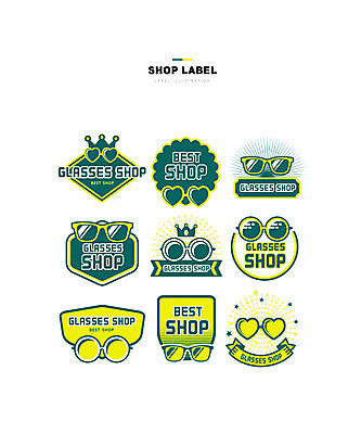 안경 일러스트 왕관 사람없음 초록색 세트 선글라스 노란색 라벨 안경점 국내일러스트 AI파일 잡화 컬러 프레임 상점 파일형식 벡터