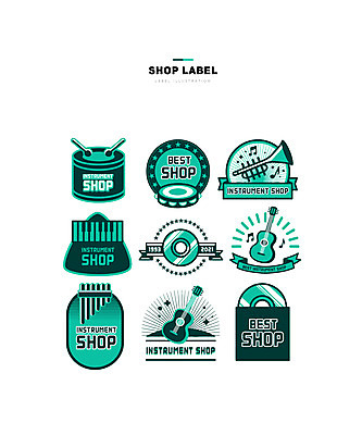 악기 일러스트 사람없음 초록색 세트 라벨 상점 CD 기타 음반 피아노건반 북 탬버린 국내일러스트 AI파일 음악 컬러 현악기 타악기 프레임 건반 피아노 파일형식 벡터