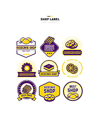 일러스트 떡 사람없음 세트 노란색 라벨 보라색 송편 떡집 무지개설기 절편 국내일러스트 AI파일 컬러 프레임 파일형식 벡터