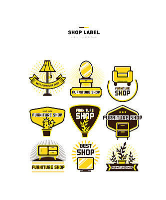 화분 가구 일러스트 선인장 사람없음 세트 소파 갈색 노란색 라벨 거울 스탠드 서랍장 화장대 가구점 국내일러스트 AI파일 식물 컬러 생활용품 의자 조명 프레임 상점 파일형식 벡터