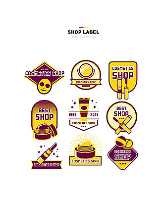 일러스트 사람없음 세트 뷰티 노란색 라벨 거울 립스틱 크림 마스카라 마스크팩 팩트 화장품가게 국내일러스트 AI파일 컬러 프레임 상점 화장품 팩 파일형식 벡터