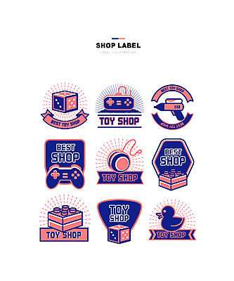 분홍색 일러스트 사람없음 세트 라벨 블록 게임기 남색 주사위 장난감가게 물총 오리장난감 요요 국내일러스트 AI파일 컬러 프레임 장난감 상점 파일형식 벡터