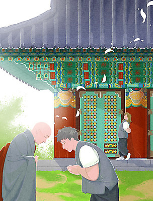 전신 PSD 여자 남자 일러스트 휴식 성인 세명 여름 인사 사찰 승려 힐링 승복 합장 생활한복 템플스테이 휴식처 성인만 국내일러스트 계절 컨셉 불교 종교건축 사람 손짓 예절 체험 한복 성직자 파일형식