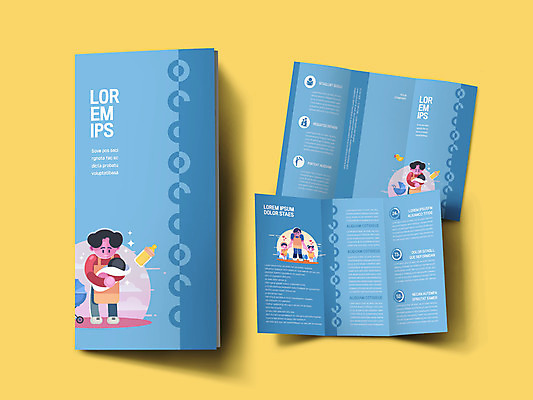 전신 템플릿 표지디자인 여자 표지 남자 ZIP 내지 어린이 리플렛 3단접지 안기 서기 소녀 소년 팜플렛 여러명 성인 파란색 손잡기 앞치마 육아 아기 아빠 젖병 유치원복 유모차 오리인형 이미지템플릿 AI파일 옷 인형 컬러 다수 가족 모션 사람 아기용품 파일형식 벡터