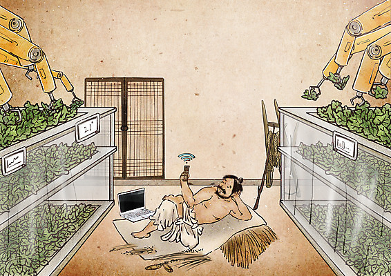 전신 PSD 남자 농업 일러스트 한명 들기 성인 노트북 농작물 눕기 리모컨 한복 조선시대 퓨전 지게 팔베개 창호문 로봇팔 베이지색 온실 성인남자한명만 스마트팜 ICT 국내일러스트 갓모자 모자_잡화 1 한국전통 산업 컬러 모션 정보통신 전통소품 사람 전자제품 농장 문 역사 전통의상 로봇 남자한명만 성인남자만 파일형식 4차산업