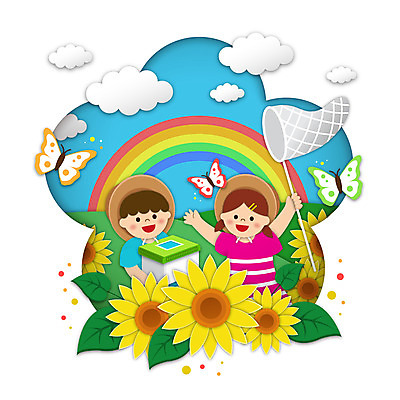 구름 여자 남자 어린이 하늘색 나비 무지개 잎 꽃무늬 일러스트 해바라기 여름방학 들기 소녀 소년 상반신 두명 만세 곤충채집 채집망 채집통 어린이만 국내일러스트 AI파일 자연요소 식물 꽃 곤충 무늬 모션 방학 통 사람 파란색 수집 파일형식 벡터 여름_계절