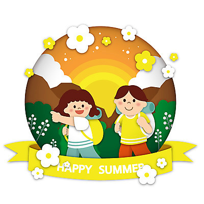 구름 여자 남자 꽃 리본 어린이 일러스트 산 여름방학 소녀 소년 상반신 두명 태양 노을 등산 가리킴 원형 등산가방 어린이만 국내일러스트 AI파일 자연요소 도형 식물 가방 방학 사람 손짓 트래킹 파일형식 벡터 여름_계절