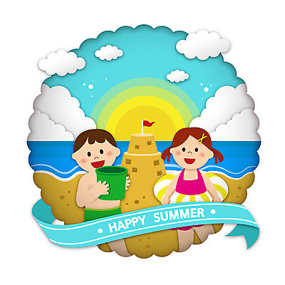 구름 여자 남자 수영복 리본 어린이 일러스트 여름방학 들기 소녀 소년 상반신 해변 두명 태양 양동이 모래성 튜브 어린이만 국내일러스트 AI파일 자연요소 옷 모래 바다 모션 방학 사람 파일형식 벡터 여름_계절