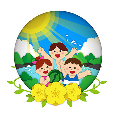 구름 여자 남자 수영복 꽃 어린이 일러스트 물놀이 여름음식 수박 여름방학 들기 소녀 소년 상반신 세명 햇빛 태양 만세 원형 개울 어린이만 제철과일 국내일러스트 AI파일 자연요소 도형 식물 옷 음식 과일 모션 놀이 방학 사람 강 제철 파일형식 벡터 여름_계절