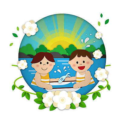 남자 수영복 꽃 어린이 일러스트 여름방학 어류 들기 소년 상반신 두명 강 햇빛 태양 뜰채 원형 물고기잡기 소년만 국내일러스트 AI파일 자연요소 도형 식물 옷 모션 방학 사람 수중동물 잡기 낚시용품 남자만 어린이만 파일형식 벡터 여름_계절