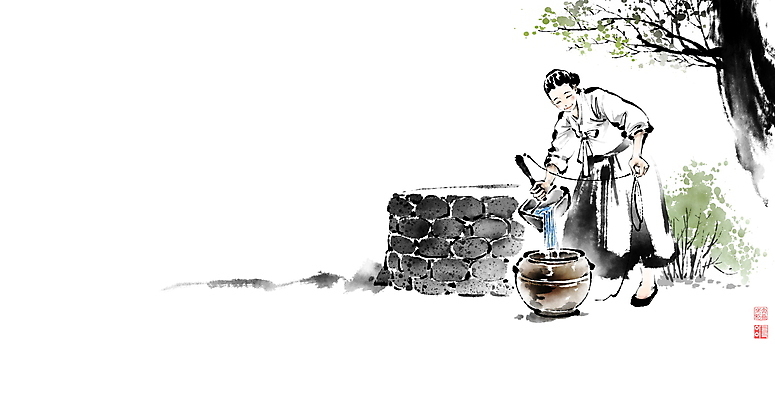 전신 PSD 나무 여자 일러스트 캘리그라피 붓터치 한명 서기 들기 성인 나뭇가지 항아리 풀 붓기 한복 동양화 번짐 낙관 우물 두레박 물기르기 물동이 아낙네 성인여자한명만 국내일러스트 식물 1 한국전통 모션 미술 사람 도자기 전통의상 여자한명만 성인여자만 파일형식 효과