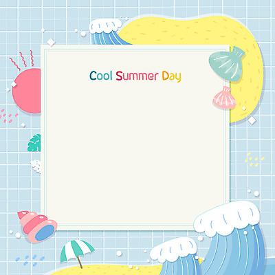 파도 바다 하늘색 일러스트 조개 프레임 사람없음 여름 태양 파라솔 소라 야자수잎 프레임일러스트 국내일러스트 AI파일 자연요소 계절 잎 어패류 파란색 파일형식 벡터