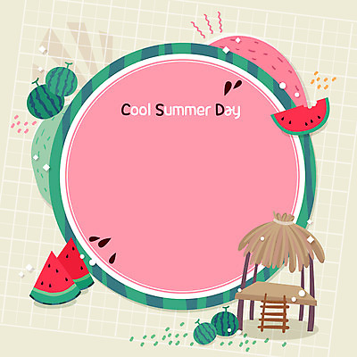 분홍색 일러스트 여름음식 수박 프레임 사람없음 여름 원두막 수박조각 프레임일러스트 제철과일 과채 국내일러스트 AI파일 계절 음식 컬러 조각 채소 과일 제철 파일형식 벡터 여름_계절