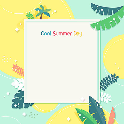 일러스트 프레임 사람없음 연두색 여름 야자수 노란색 열대잎 프레임일러스트 국내일러스트 AI파일 나무 계절 컬러 잎 초록색 파일형식 벡터