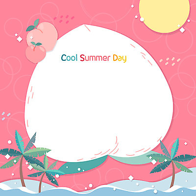 바다 분홍색 일러스트 프레임 사람없음 여름 야자수 태양 복숭아 프레임일러스트 제철과일 국내일러스트 AI파일 자연요소 나무 계절 컬러 과일 제철 파일형식 벡터