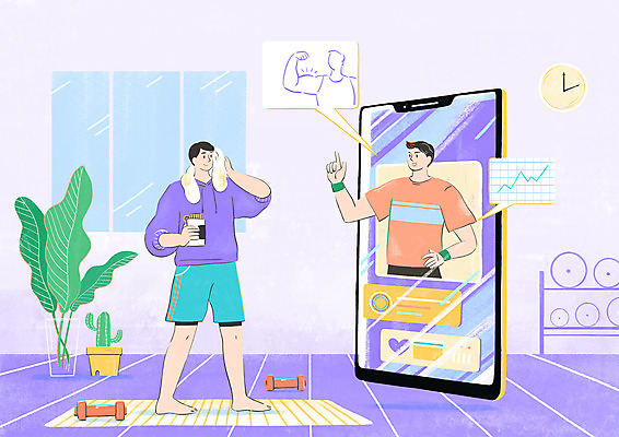 전신 PSD 남자 화분 허리손 말풍선 일러스트 모바일 건강 서기 들기 상반신 성인 두명 스마트폰 운동복 수건 보라색 아령 매트 가리킴 가르침 어플리케이션 물통 벽시계 트레이너 땀 닦기 온라인 성인남자만 홈트레이닝 원격수업 집콕 국내일러스트 옷 교육 시계 컬러 포즈 모션 사람 손짓 핸드폰 스마트기기 위생용품 운동 헬스 신조어 온라인강의 원격 남자만 성인만 파일형식 앳홈라이프