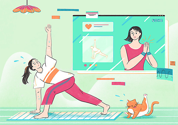 전신 PSD 한마리 여자 일러스트 응원 모바일 건강 상반신 성인 두명 운동복 고양이 매트 가르침 박수 트레이너 땀 온라인 동영상 민트색 반려 힘듦 성인여자만 홈트레이닝 반려묘 원격수업 집콕 국내일러스트 1 옷 교육 컬러 컨셉 포유류 사람 손짓 반려동물 운동 헬스 신조어 온라인강의 원격 여자만 성인만 파일형식 앳홈라이프