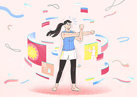 전신 PSD 여자 분홍색 일러스트 모션 건강 한명 서기 성인 운동복 스트레칭 엄지손가락 최고 하이테크 생체인식기술 센서 성인여자한명만 홈트레이닝 원격수업 집콕 AI_인공지능 국내일러스트 1 옷 교육 컬러 손가락 기술 사람 운동 신조어 온라인강의 원격 여자한명만 성인여자만 파일형식 앳홈라이프