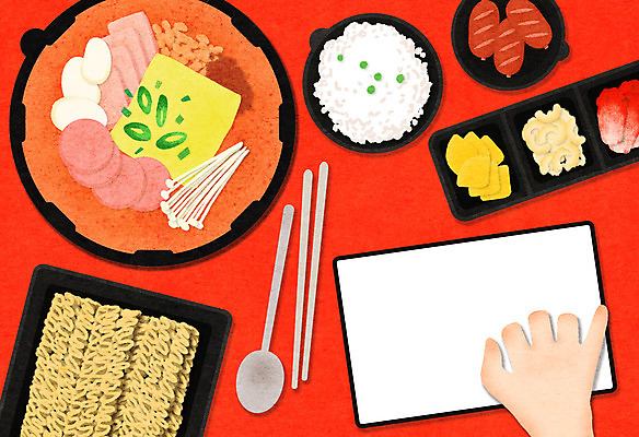 PSD 손 일러스트 밥 반찬 김치 수저 신체부위 태블릿 터치 소시지 주문 배달음식 부대찌개 생라면 국내일러스트 식기 한식 음식 사람 전자제품 스마트기기 라면 가공식품 찌개 배달 파일형식