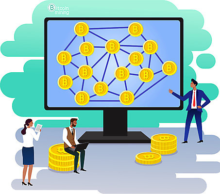 전신 여자 남자 허리손 일러스트 비즈니스 설명 서기 앉기 정장 성인 세명 노트북 모니터 동전 가리킴 비즈니스맨 비즈니스우먼 재테크 성인만 가상화폐 블록체인 국내일러스트 AI파일 옷 포즈 돈 모션 사람 손짓 금융 전자제품 컴퓨터 직장인 파일형식 벡터 4차산업