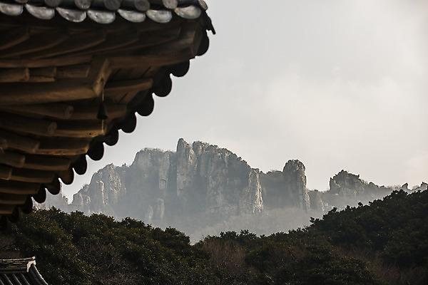 포토 JPG 주간 사람없음 야외 전라남도 암벽 기와지붕 해남 달마산 미황사 국내포토 자연요소 지붕 산 기와 사찰 전라도 파일형식