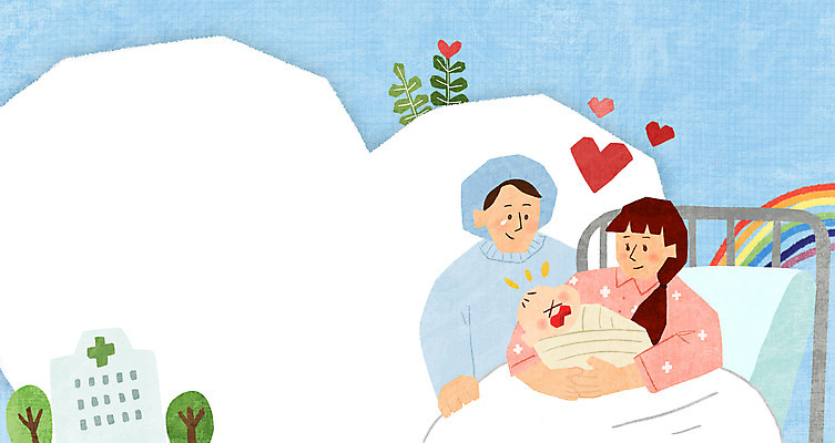 PSD 여자 남자 하늘색 무지개 일러스트 안기 엄마 프레임 병원 상반신 성인 세명 기쁨 자녀 하트 침대 아기 출산 아빠 눈물 육아일기 프레임일러스트 국내일러스트 자연요소 모양 감정 가구 의학 가족 모션 사람 파란색 육아 파일형식