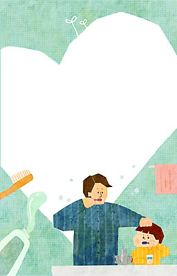 PSD 남자 아들 어린이 일러스트 프레임 들기 소년 상반신 성인 두명 수건 거품 양치 하트 아빠 칫솔 세면대 수도꼭지 치약 민트색 양치컵 육아일기 프레임일러스트 부자지간 남자만 쓰다듬기 육아대디 싱글대디 한부모가족 국내일러스트 모양 컬러 가족 모션 사람 컵 위생용품 청결 육아 파일형식