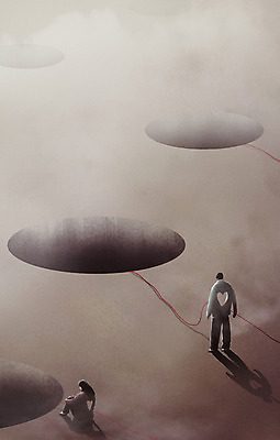 전신 PSD 여자 남자 일러스트 사랑 서기 성인 두명 갈색 안개 하트 구멍 실 고독 웅크림 구덩이 우울감 성인만 공허 국내일러스트 모양 감정 컬러 컨셉 모션 날씨 사람 파일형식