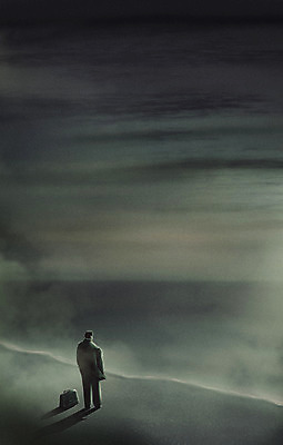 전신 PSD 남자 바다 서류가방 일러스트 그림자 한명 서기 해변 초록색 안개 비즈니스맨 고독 우울감 중년남자한명만 공허 국내일러스트 1 감정 컬러 컨셉 가방 비즈니스 모션 날씨 사람 직장인 남자한명만 중년남자만 파일형식