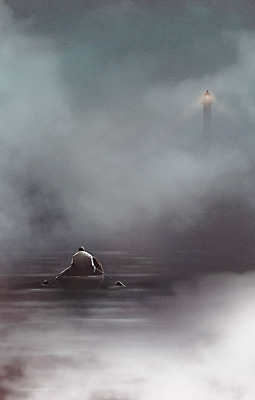 PSD 남자 바다 일러스트 등대 한명 상반신 성인 안개 고독 나룻배 노 노젓기 우울감 성인남자한명만 공허 국내일러스트 1 감정 컨셉 배_교통 모션 날씨 사람 선박 남자한명만 성인남자만 파일형식