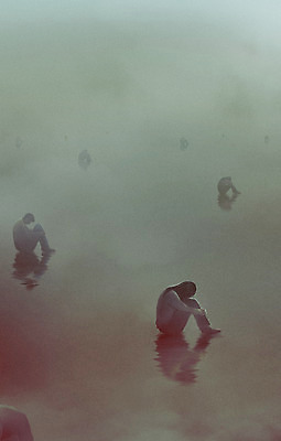 전신 PSD 여자 남자 일러스트 여러명 성인 초록색 물 반사 안개 고독 웅크림 우울감 성인만 공허 국내일러스트 자연요소 감정 컬러 다수 컨셉 모션 날씨 사람 파일형식