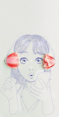 PSD 편집이미지 여자 꽃 포토일러 아이디어 한명 들기 상반신 성인 스마트폰 헤드폰 놀람 음악감상 흰색 손그림 노래감상 성인여자한명만 이미지편집 식물 1 감정 컬러 음향기기 컨셉 모션 표정 사람 핸드폰 스마트기기 감상 여자한명만 성인여자만 파일형식