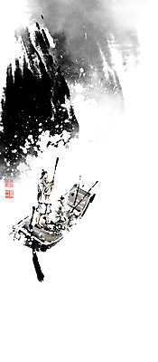 전신 PSD 남자 파도 일러스트 캘리그라피 붓터치 앉기 두명 잡기 한복 뱃사공 동양화 노 번짐 낙관 역경 조각배 성인남자만 국내일러스트 한국전통 바다 배_교통 모션 미술 사람 전통의상 선박 남자만 성인만 파일형식 효과