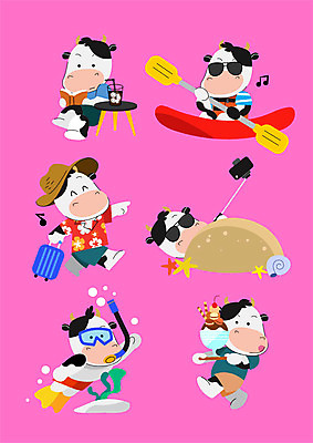 여러마리 일러스트 휴식 들기 앉기 사람없음 여름휴가 바캉스 스마트폰 독서 걷기 캐리어 수영 소 스노클링 셀프카메라 젖소 힐링 카약 파르페 소캐릭터 아이스커피 잠수경 모래찜질 셀카봉 얼룩소 하와이안 국내일러스트 AI파일 패션 커피 동물캐릭터 다수 컨셉 포유류 모션 휴가 디저트 핸드폰 스마트기기 여행가방 사진촬영 수상스포츠 물안경 파일형식 벡터 여름_계절