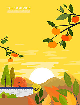 PSD 나무 백그라운드 단풍 일러스트 감 사람없음 노란색 노을 가을풍경 가을 나뭇가지 항아리 감나무 계절백그라운드 기와담장 가을배경 국내일러스트 자연요소 식물 계절 컬러 잎 과일 기와 풍경 담장 도자기 파일형식 가을_계절
