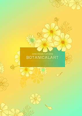 PSD 꽃잎 일러스트 타이포그라피 사람없음 노란색 코스모스 보테니컬아트 국내일러스트 문자 꽃 컬러 파일형식