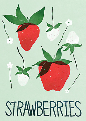 PSD 꽃 일러스트 딸기 타이포그라피 사람없음 봄 민트색 제철 미니멀 제철음식 제철과일 국내일러스트 식물 문자 계절 음식 컬러 과일 파일형식