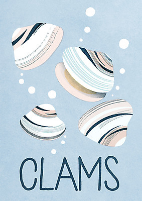 PSD 하늘색 일러스트 식재료 타이포그라피 사람없음 봄 물거품 바지락 미니멀 제철음식 국내일러스트 문자 계절 음식 조개 파란색 거품 제철 파일형식