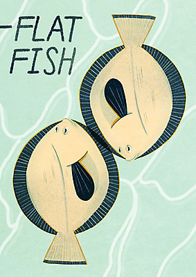 PSD 물결 두마리 일러스트 식재료 타이포그라피 사람없음 해산물 가자미 민트색 미니멀 제철음식 국내일러스트 문자 음식 컬러 2 어류 제철 파일형식